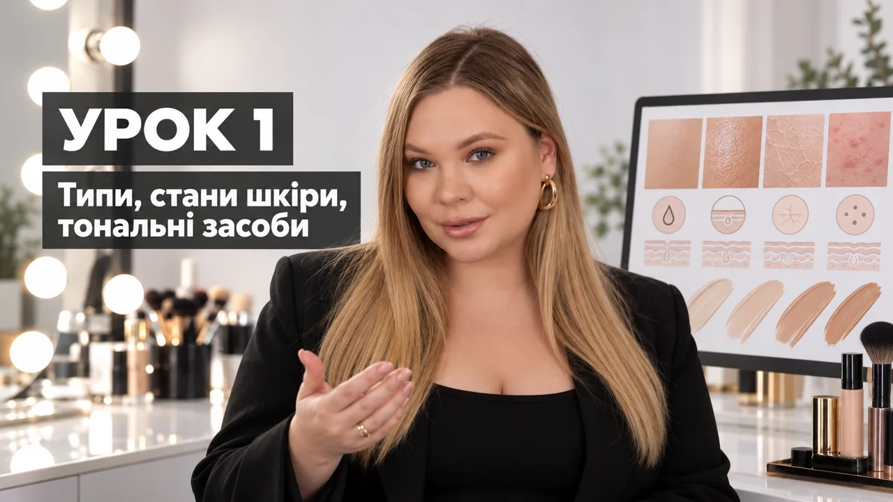 Обкладинка уроку 1: Типи, стани шкіри, тональні засоби